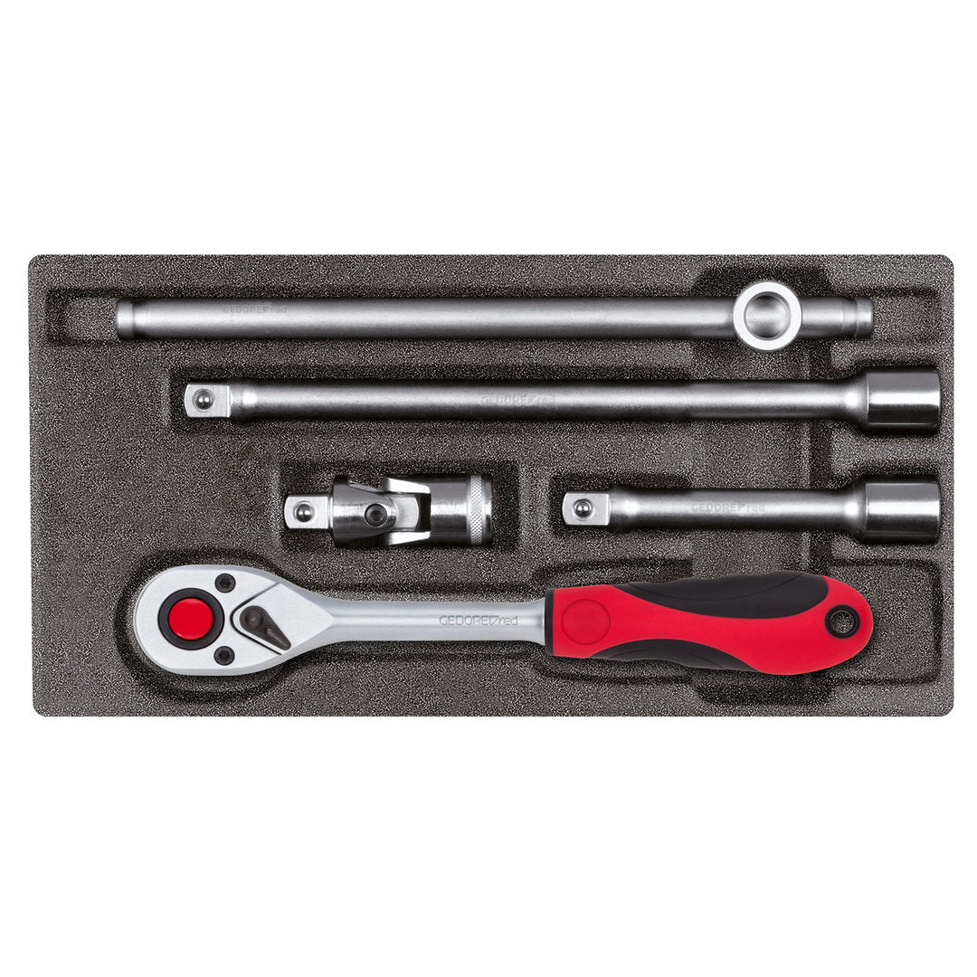 Carraca 1/2 con accesorios modulo CT 2/6 5 piezas GEDORE red