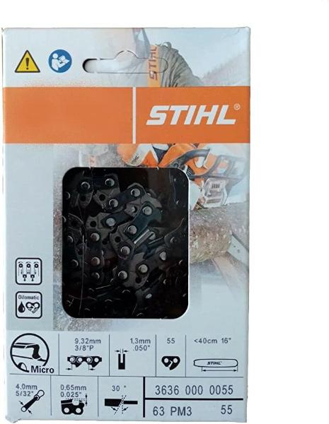 Cadena STIHL 3/8"P Picco Micro 3 (63PM3) — 55 eslabones, 40cm — Ref. 3636 000 0055