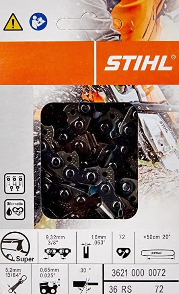 Cadena STIHL 3/8" Rapid Super (36RS) — 72 eslabones, 50cm — Ref. 3621 000 0072