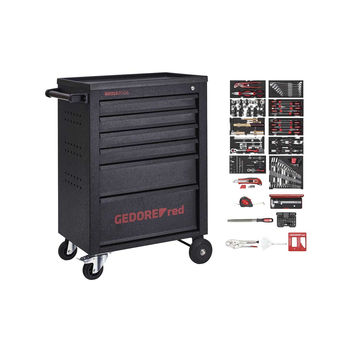 Carro de taller MECHANIC negro con 166 herramientas GEDORE red
