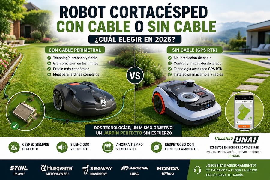 robot cortacésped con cable o sin cable